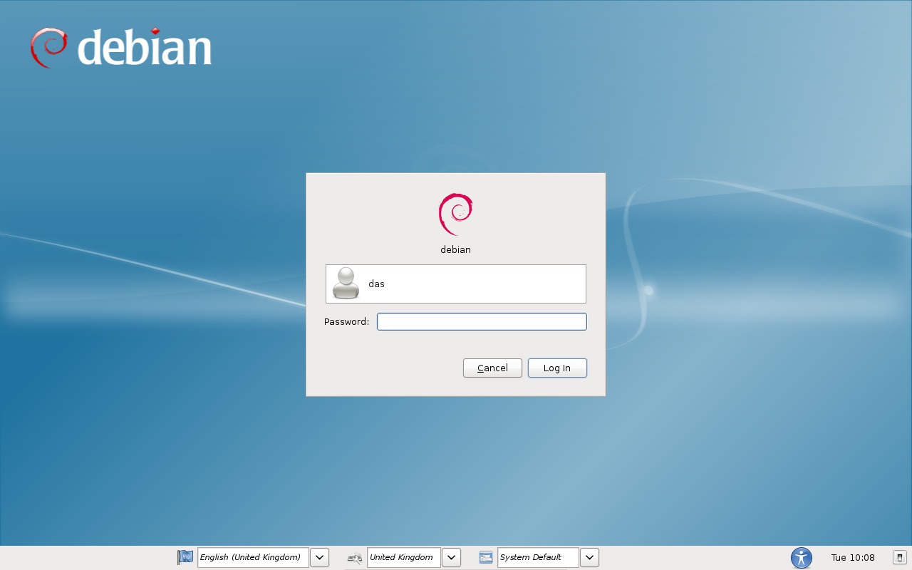 business workstation debian login screenshot