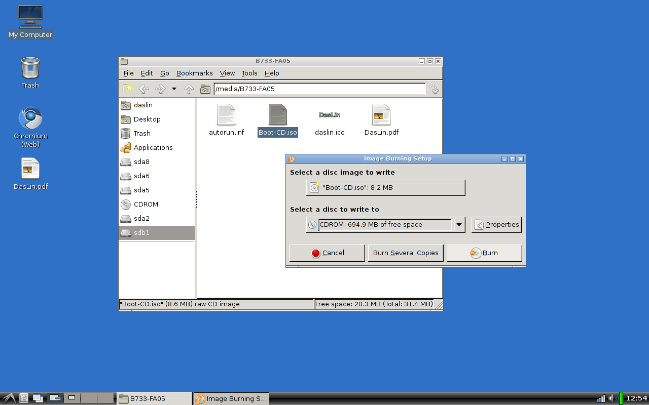 Burn boot CD in DasLin
